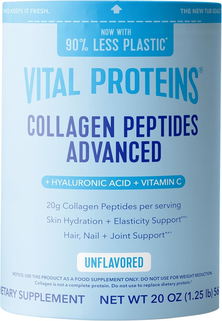 Vital Proteins Collagen Peptider Pulver med Hyaluronsyre og C-vitamin, Ikke aromatiseret, 20 oz