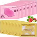 30 Pairs Lip Mask & Under Eye Mask, 24K Gold Crystal Collagen Under Eye Patches for Puffy Eyes, Lip Masks Effectively Nourishes the Lip & Eye Skin, Eye Masks Reducing Fine Lines & Dark Circle