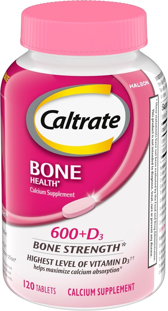 Caltrate 600 Plus D3 Calcium and Vitamin D Supplement Tablets, Bone Health Supplements for Adults - 120 Count