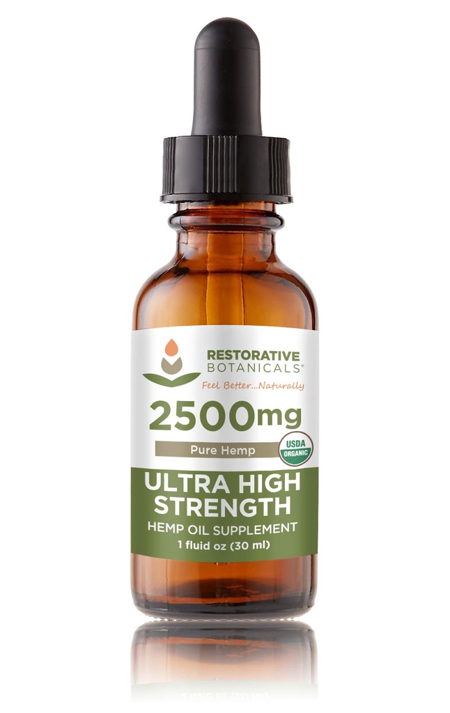 Ultra High Strength Hamp Oil Supplement for Body & Mind Fordele - USDA Certified Organic - Natural Flavor - 2500mg - Pure Hamp (1oz / 30ml) 60 Servering - Calming Stress Relief