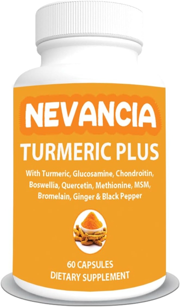 Gurkemeje Plus - med gurkemeje, Glucosamin, Chondroitin, Boswellia, Methionin, MSM & mere - 10 ingredienser, der understøtter fælles, ben, hud, fordøjelse, hjerte og immunforsvar - 60 kapsler