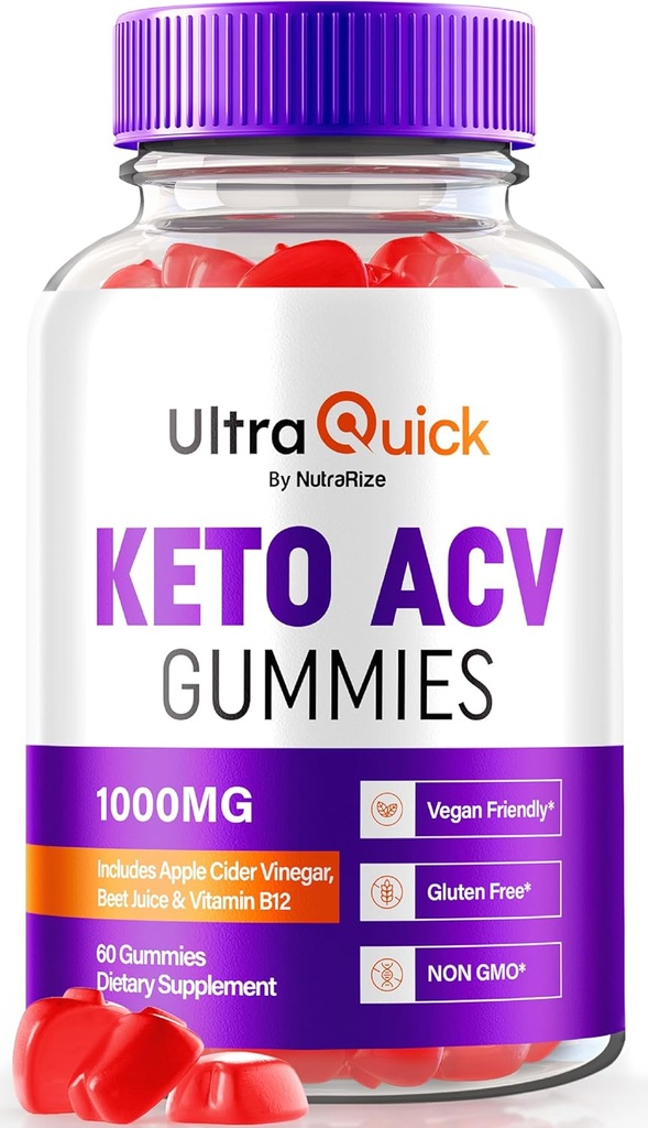 Ultra Quick Keto ACV Gummies til vægttab, UltraQuick Keto + ACV Formel, Premium Keto Plus ACV Formel, Natural Apple Cider Vinagar 1000MG, Official UltraQuick Gomitas Review (60 Gummies)