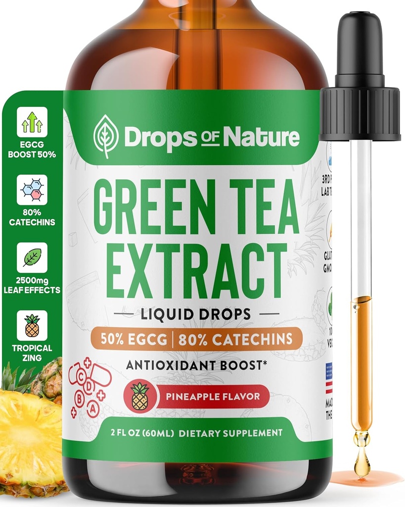 Green Tea 10: 1 Uddrag 50% EGCG - Green Tea Liquid Drops - Vegan, 4X mere kraftfulde end piller & kapsler - 2oz Antioxidant & immunsupplement - Hud, Heart Support, Brain Health & Memory Boost
