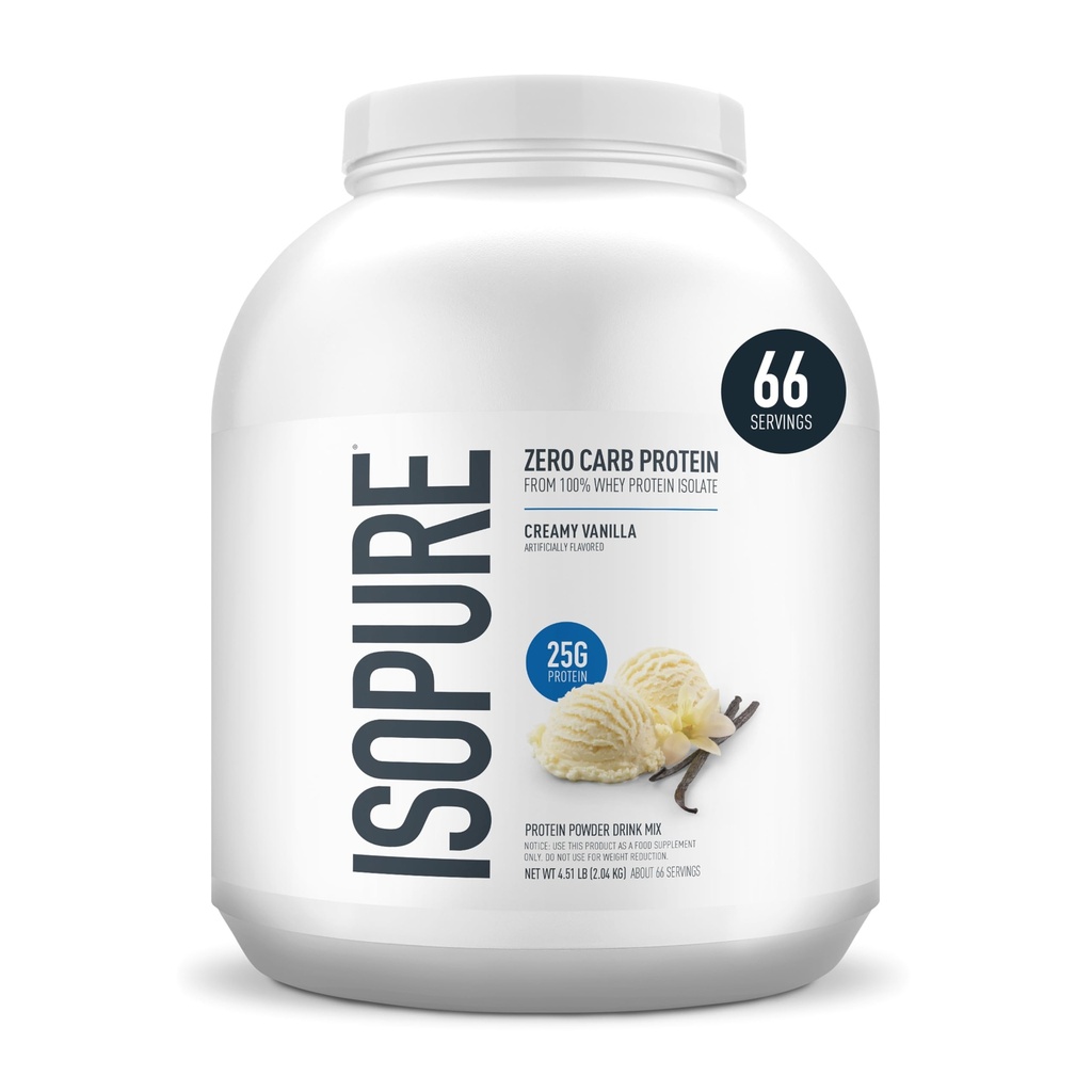 Isopure Zero Carb 100% Pure Whey Isolate Protein Powder, Lactose Free, Gluten Free, Med vitaminer, Creamy Vanilla, 25g Protein Per Servering, 4.5 Lbs, 66 Servering (Packaging May Vary)