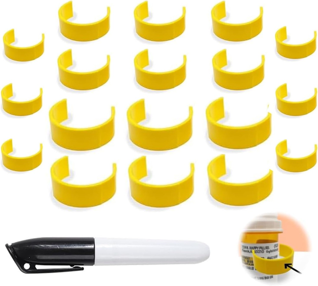 Clips til pilleflasker, Medicine Bottle Label Clips til nem medicinering identifikation, Pack med etiketter Pen, Egnet til daglig brug eller rejse (18)