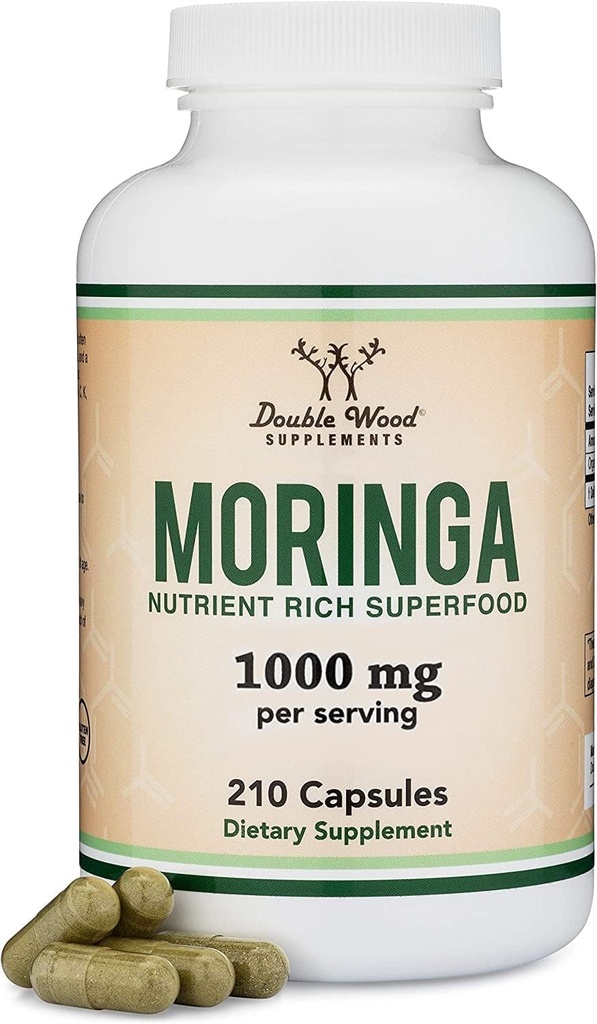 DWS Organic Moringa Capsules 1000mg - Pure Moringa Powder for Energy & Immune Support - Green Superfood Rich in Antioxidants, Essential Vitaminer & Aminosyrer - 105 Veganske Kapsler