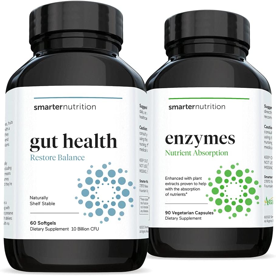 Smarter Gut Health Probiotika - Superior fordøjelse & immunforsvar + Smarter Nutrition Enzymes - Daglige fordøjelsesmidler med 16 forskellige naturlige enzymer