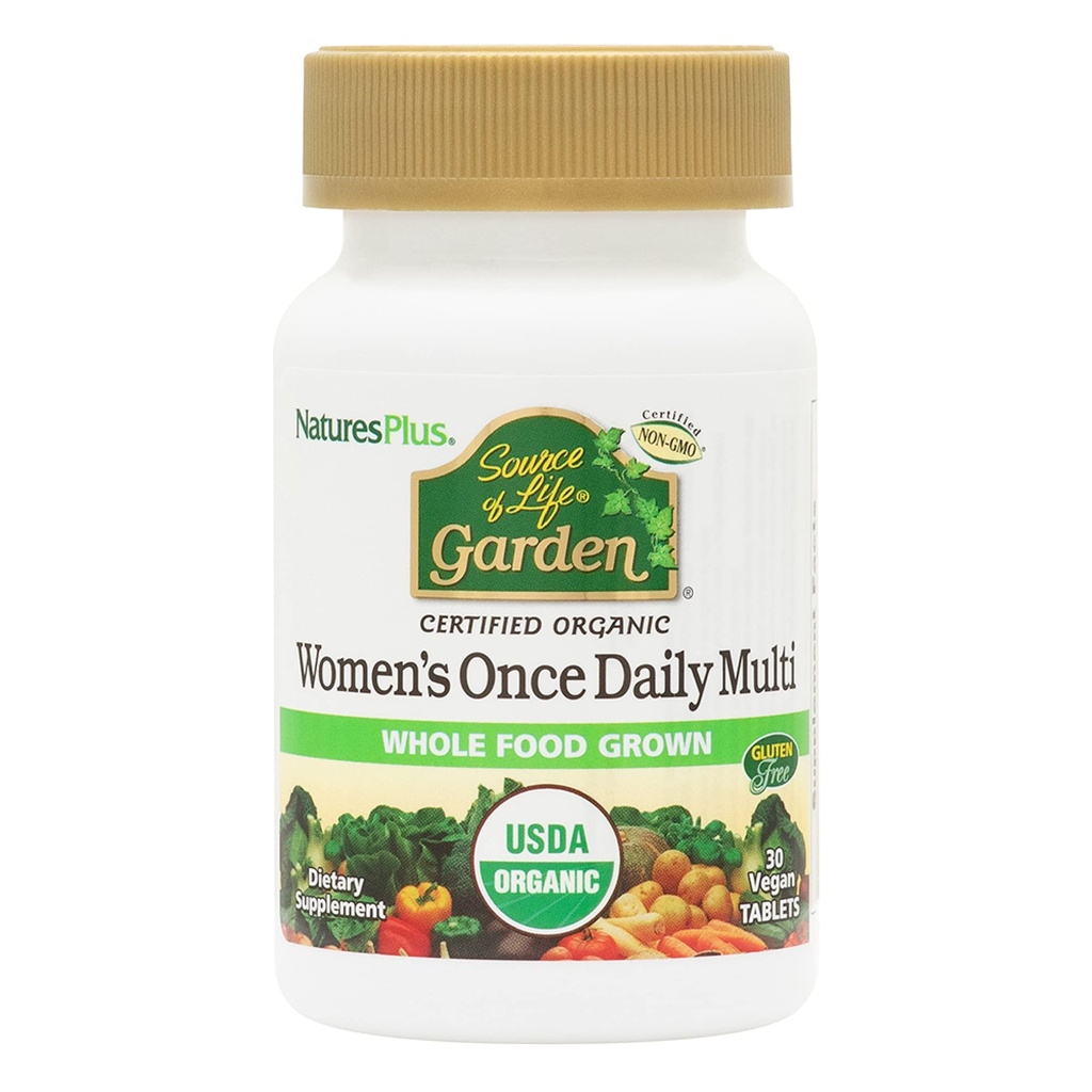 Natures Plus Kilde of Life Garden Certified Organic Women 's Once Daily Multivitamin - 30 Veganske tabletter - Pure, Natural Whole Food Ingredients - Energy Boost - Vegetar, Gluten- Free - 30 Servere