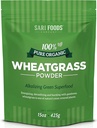 Sari Fødevarer Økologisk Wheatgrass Powder - Hvedegræs Juice Pulver med chlorophyll, Antioxidanter & Vitaminer (15 Ounce)