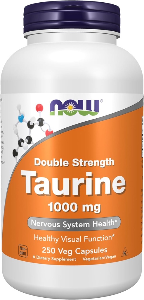 NOW Foods Supplements, Taurine 1,000 mg, Double Strength, Nervous System Health*, 250 Veg Capsules