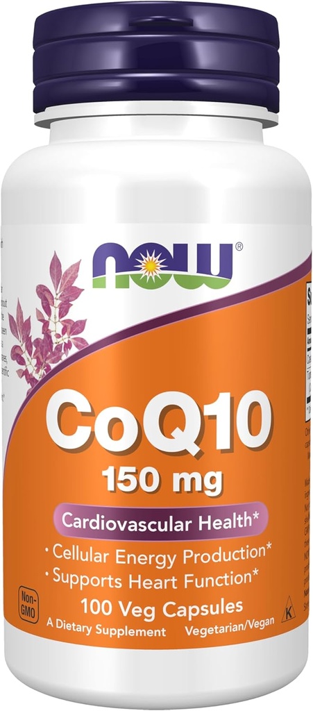 Now Supplements, CoQ10 150 mg, Pharmaceutical Grade, All- Trans Form produceret ved gæring, 100 Veg Kapsler