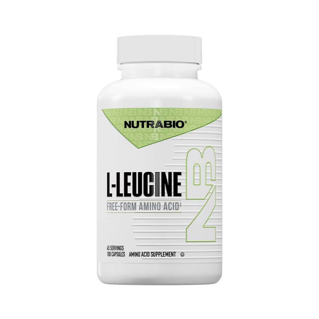 NutraBio L- Leucin Supplement - Optimal Aminosyre til muskelvækst & Inddrivelse - naturligt gæret fri form Leucin Aminosyrer Supplement- Vegan, Non- GMO, Gluten Free - 400mg, 180 kapsler