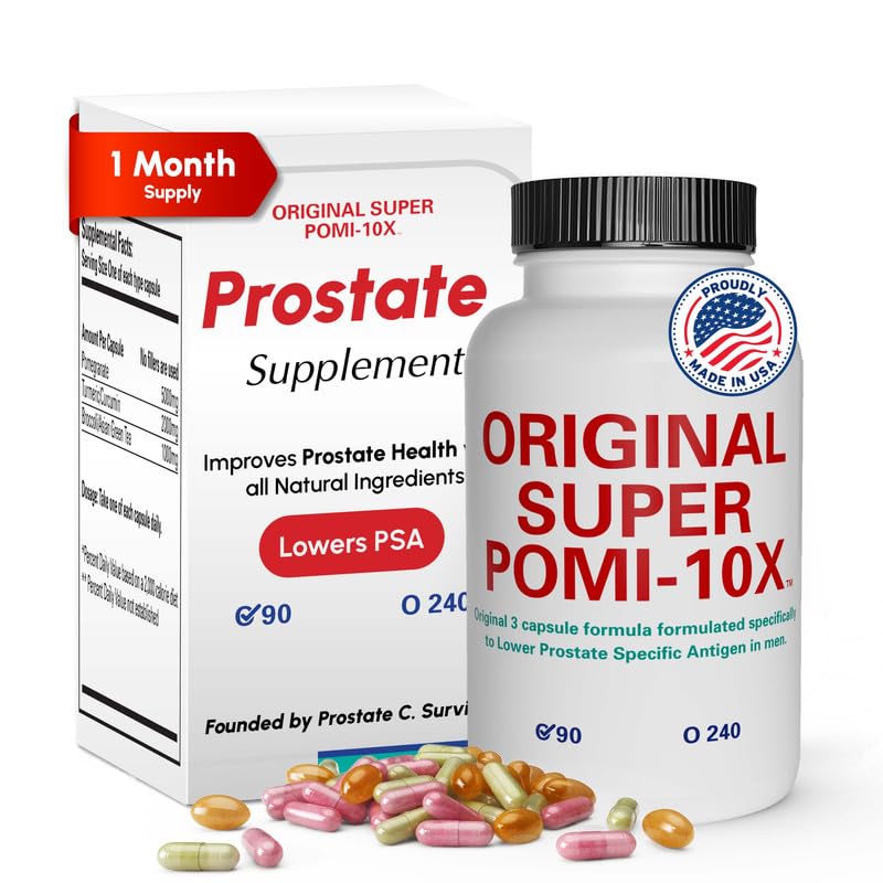 Orignal Super POMI 10X Prostata sundhed kosttilskud til mænd - Urteformel med Pomegranat, gurkemeje, og grøn te - Understøtter Prostata funktion og fremmer urinvejskomfort - 90 Greve