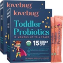 LOVEBUG kids Probiotisk pulver med Prebiotic Fiber - Toddler Immunity Support & Forstoppelse Relief - USDA Organic Probiotika til Childrens Gut & fordøjelsessygdomme (Age 1-4) - 60 Pack (Ikke aromatiseret)