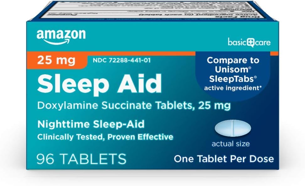 Basic Care Nighttime Sleep Aid Tablets for adult, Doxylamin Succinate 25 mg, 96 Count