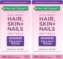 Nature 's Bounty Advanced Hår, Skin & Nails, Argan- Infunded Vitamin Supplement med Biotin og Hyaluronsyre, 150 Rapid Release Softels (pakke med 2)