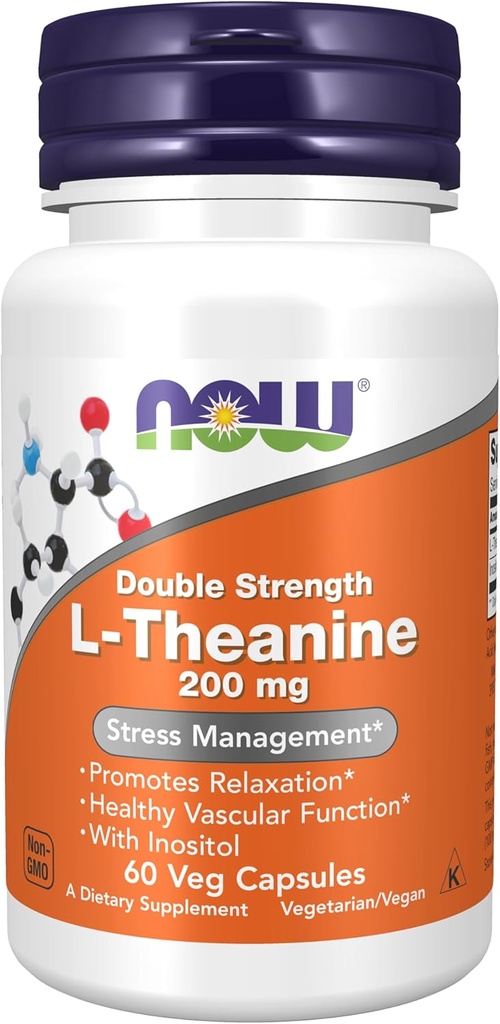 Now Foods Supplements, L- Theanine 200 mg med Inositol, Stress Management *, 60 Veg kapsler