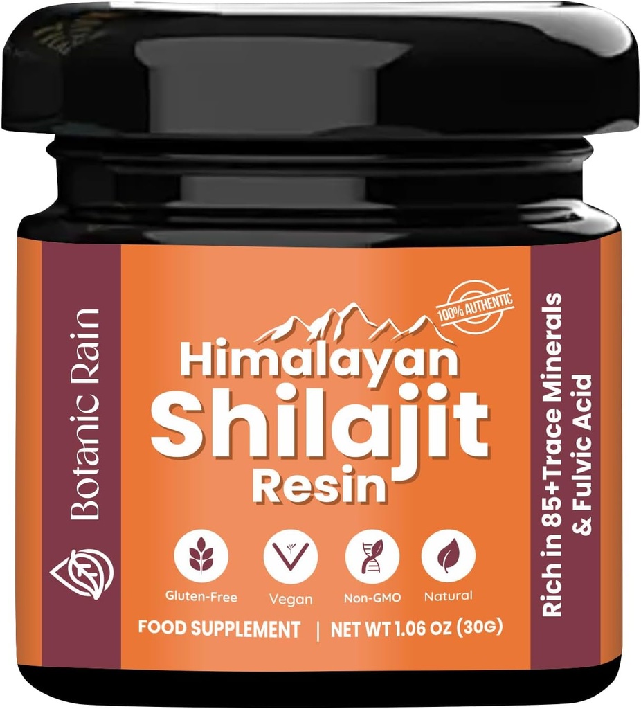 Pure Himalayan Shilajit Resin for Mænd & Kvinder, 85 + Trace Minerals, 75% + Fulvic Acid for Energy Boost & Immunsupport, Himalayan Resin Ayurveda Produkt - 1.06 oz