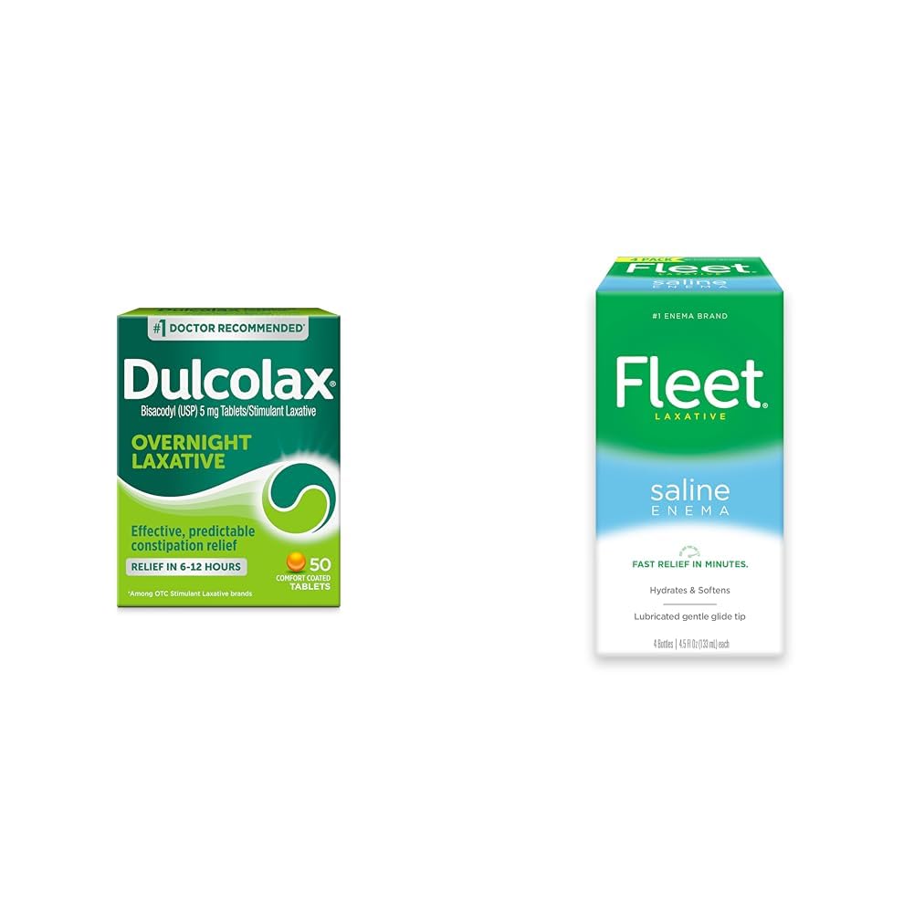 Dulcolax Overnatning Relief Laxative 50 Count & Fleet Saline Enema Voksen Forstoppelse Relief 4 Flasker