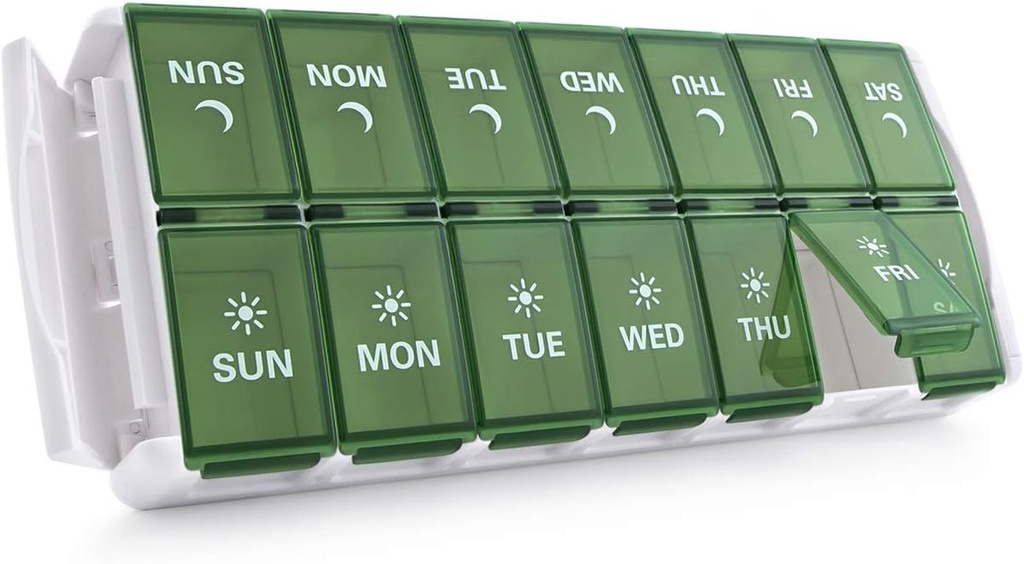 TookMag Ugentlig Medicin Pill Organizer 2 gange om dagen, Easy Fyld AM PM Pill Box, Stor kapacitet Quick- Refill 7 dages Pill Cases for Pills / Vitamin / Fish Oil / Supplements (Patent Registreret)