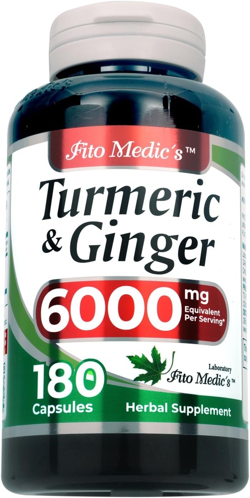 FITO MEDIC'S Lab | Turmeric and Ginger Supplement | 6000 mg | 180 Caps | Ultra high Absorption, s.