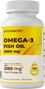 Vitamatisk tredobbelt styrke Omega 3 Fish Oil 3600mg Per Serving, 2160mg Omega 3 Fedtsyrer, 1296mg EPA + 864mg DHA, Burpless Lemon Flavor, 180 Softgels