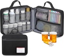 SITHON Pill flaske Organizer Medicine Storage Bag Medicin Rejsebærer Case Manager med håndtag, Faste lommer til Medicin, Vitaminer, Medicinske forsyninger, Sort