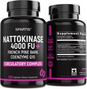 Nattokinase Supplement 4000 FU CoQ10 100mg French Maritime Pine Bark Extract 200mg med enzymer til circulatory & Cardiovaskulær Support (pakning med 1 på 120- Caps)