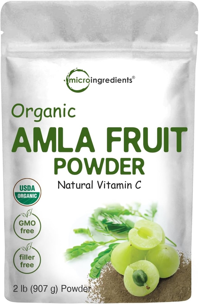 Micro Ingredients Organic Amla Powder (Amalaki) Dex124; 32oz, India Origin Gooseberry Powder Dex124; Rig i C-vitamin, antioxidanter, understøtter immunforsvar, fordøjelse og hudsundhed, non-GMO, Vegan & Keto Friendly