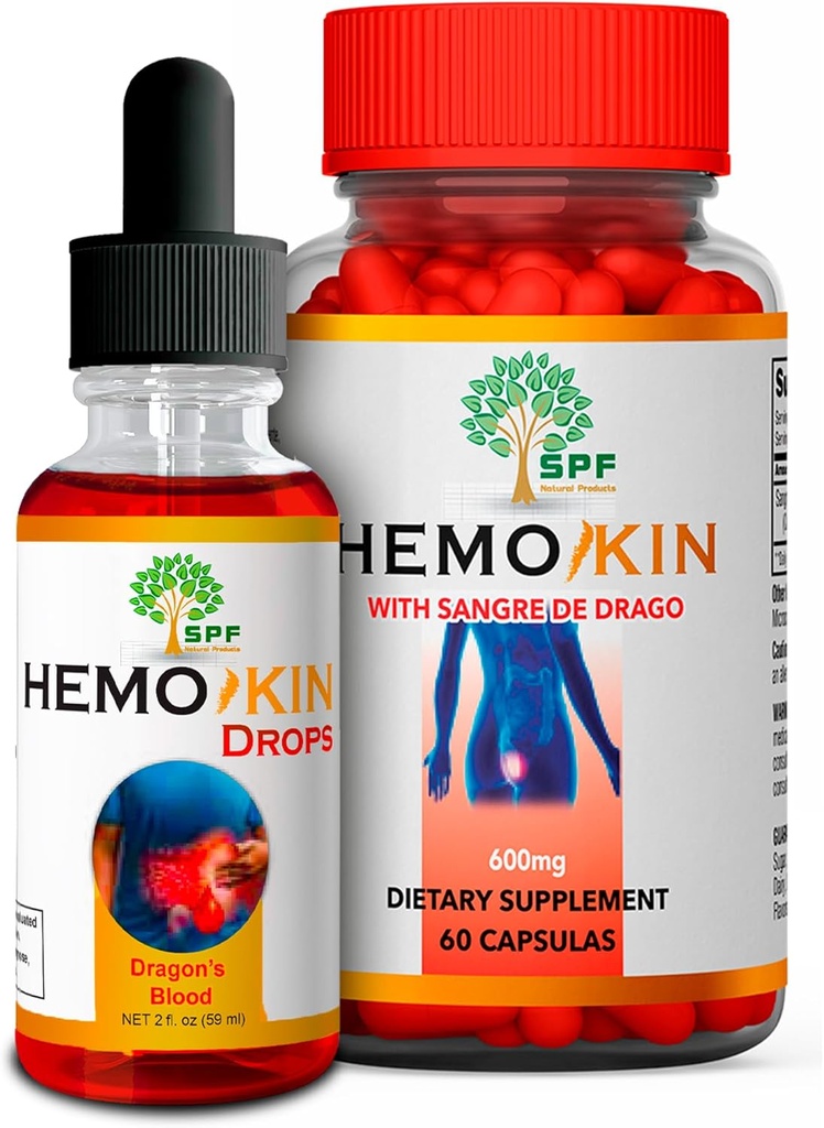 HEMOKIN Capsules & SPF HEMOKIN Drops med Sangre de Drago Note 124; Hæmorid, Fissure & Wound Relief Note 124; Reducerer klump, hævelse, smerter 124; fordøjelsessygdomme & healing Support