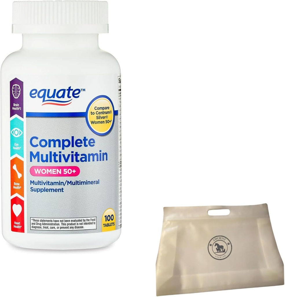 Equate Multivitamin for Women 50 and Over (100 ct) Bundle med Genbrugelig Food Pouch