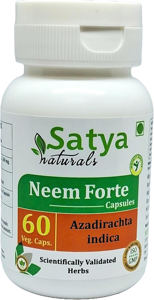 Neem Forte Capsules 500 mg. 60 Veg. Capsule | Neem (Azadirachta Indica) Extract Capsules for Men and Women | Ayurvedic Herbal Supplement/Remedies (1 Bottle of 60 Capsules)