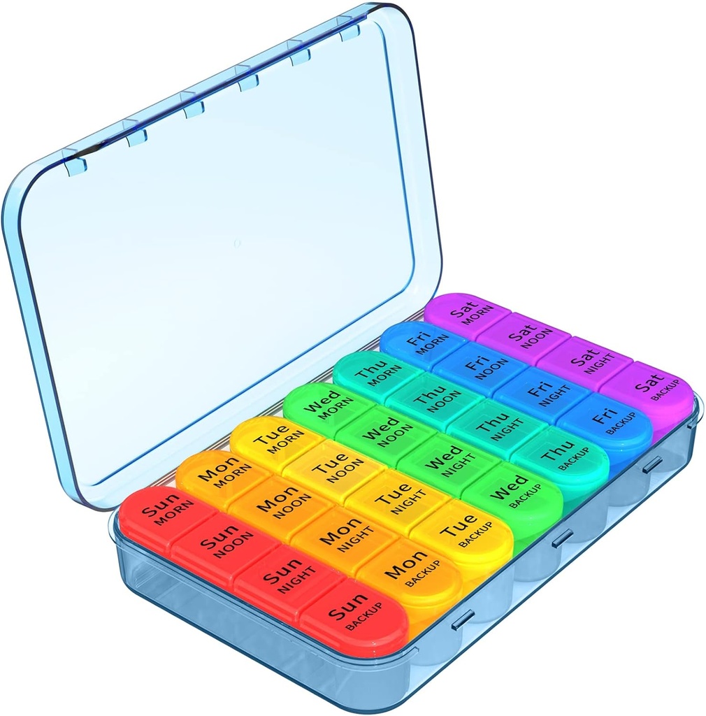 Daviky Pill Organizer, Daily Pill Box 7 Dag, Ugentlig Pill Organizer 4 gange om dagen, Stor rejse Pill sag med 28 Segment til at holde medicin, Vitamin og tillæg (blå)