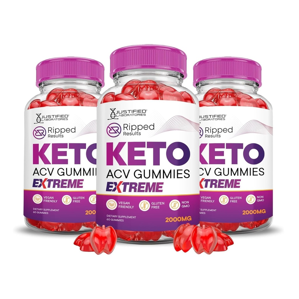 Justified Laboratories (3 Pack Rippede Resultater Keto ACV Gummies Extreme 2000MG Rippede Resultater Formuleret med Pomegranate Beet Juice Powder B12 Vegan Non GMO 180 Gummys