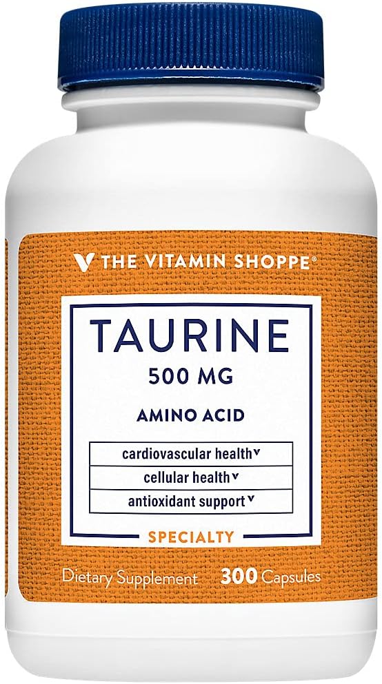 The Vitamin Shoppe Taurine 500MG, Free Form Amino Acid with Vitamin B6, (300 Capsules)