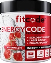 fitcode EnergyCode - Pre Workout med Creatin Powder - Energi & Performance drink - Muscle Strength & Endurance Supplement - Indeholder koffein - 30 Servere - Watermelon
