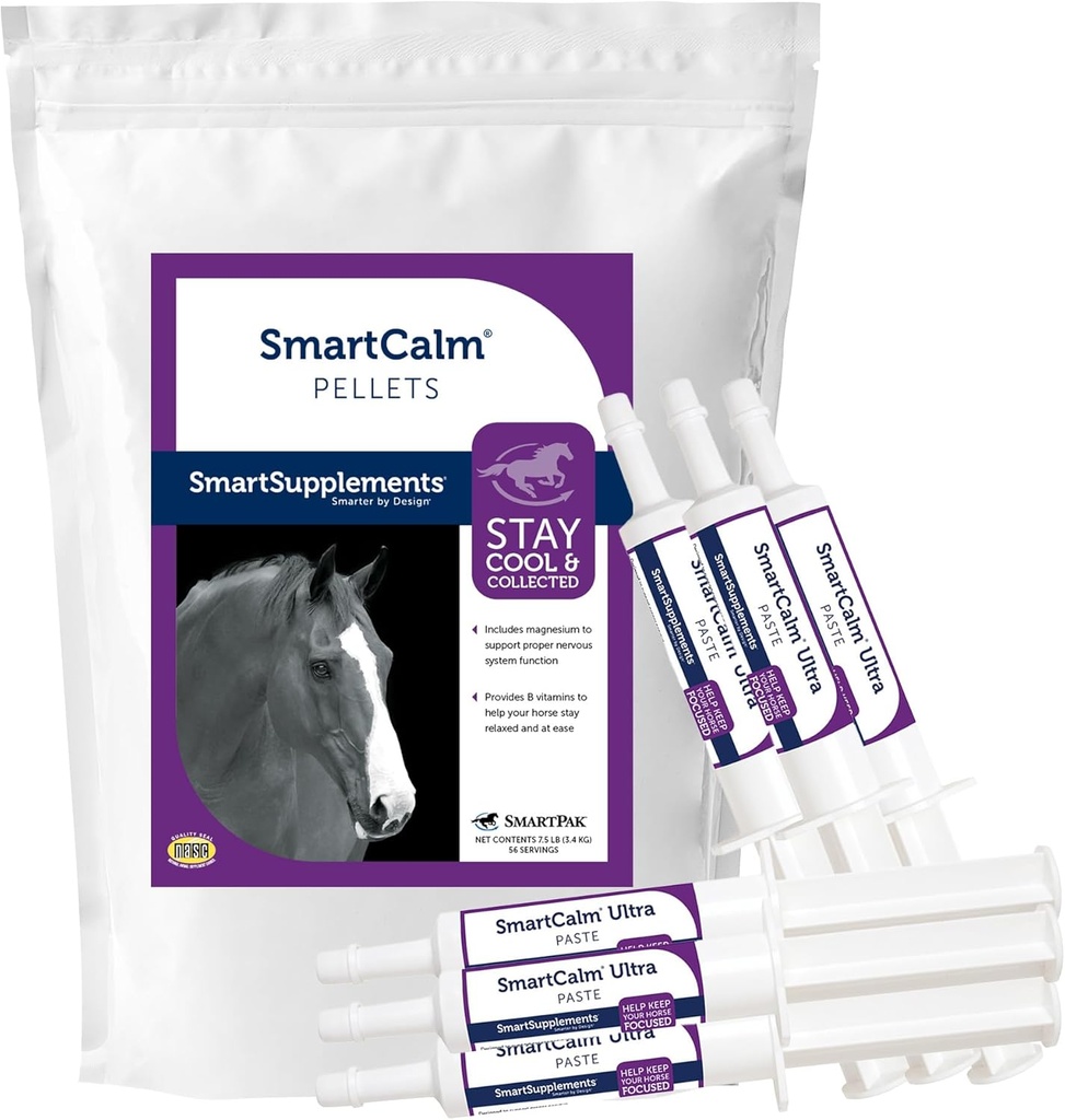 SmartEquine SmartCall Pellets & SmartCalm Ultra Paste 6 Tubes Bundle, Horse Calming Supplement # 124; Ingen tilsat sukker eller urter, Kosttilskud
