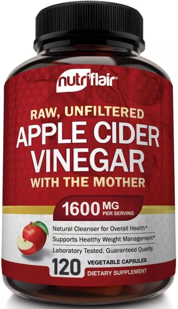 Apple Cider Vineddike kapsler med moderen - 120 Veganske ACV piller - bedste supplement til sund vægttab, kost, Keto, fordøjelse, Detox, immunforsvar - kraftfulde Cleanser & Appetite Suppressant Non- GMO