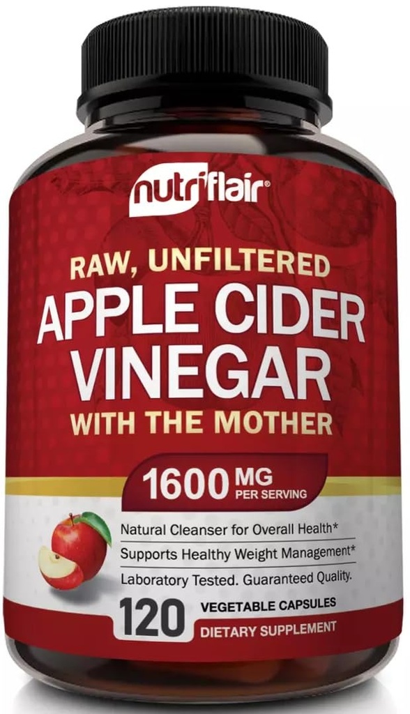 Apple Cider Vineddike kapsler med moderen - 120 Veganske ACV piller - bedste supplement til sund vægttab, kost, Keto, fordøjelse, Detox, immunforsvar - kraftfulde Cleanser & Appetite Suppressant Non- GMO