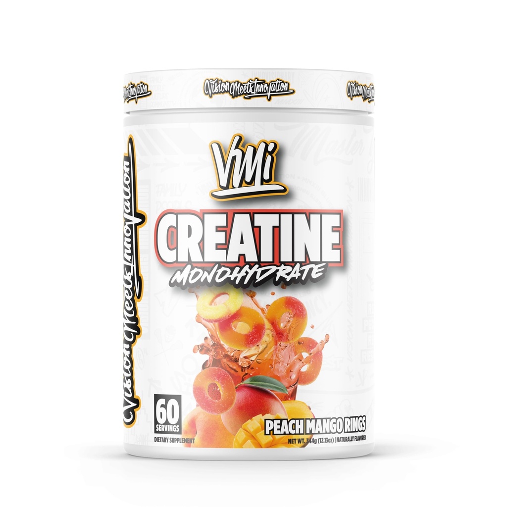 VMI Sports Creatinine Monohydrat Powder Muscle Mass - Strength - Size - Power Note 124; 5 Bedste pr Servering (60 Servering, Peach Mango Ringe)