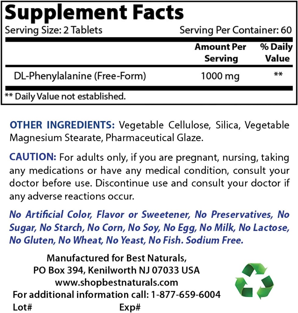 Bedste Naturals DLPA 500 mg & Magnesiumoxid 500 mg