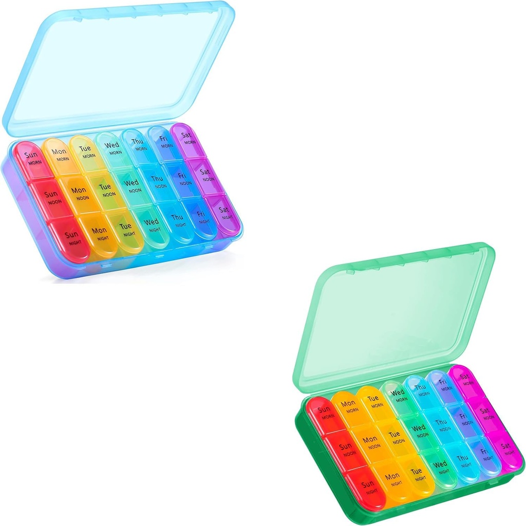 Asprink Cyan + Blue Pill Organizer 3 gange om dagen - Ugentlig Pill Organizer 3 gange om dagen - Stor Pill Box 7 dag Medicine Organizer Pill Case, Travel Pill Organizer, at holde vitaminer, Medicin