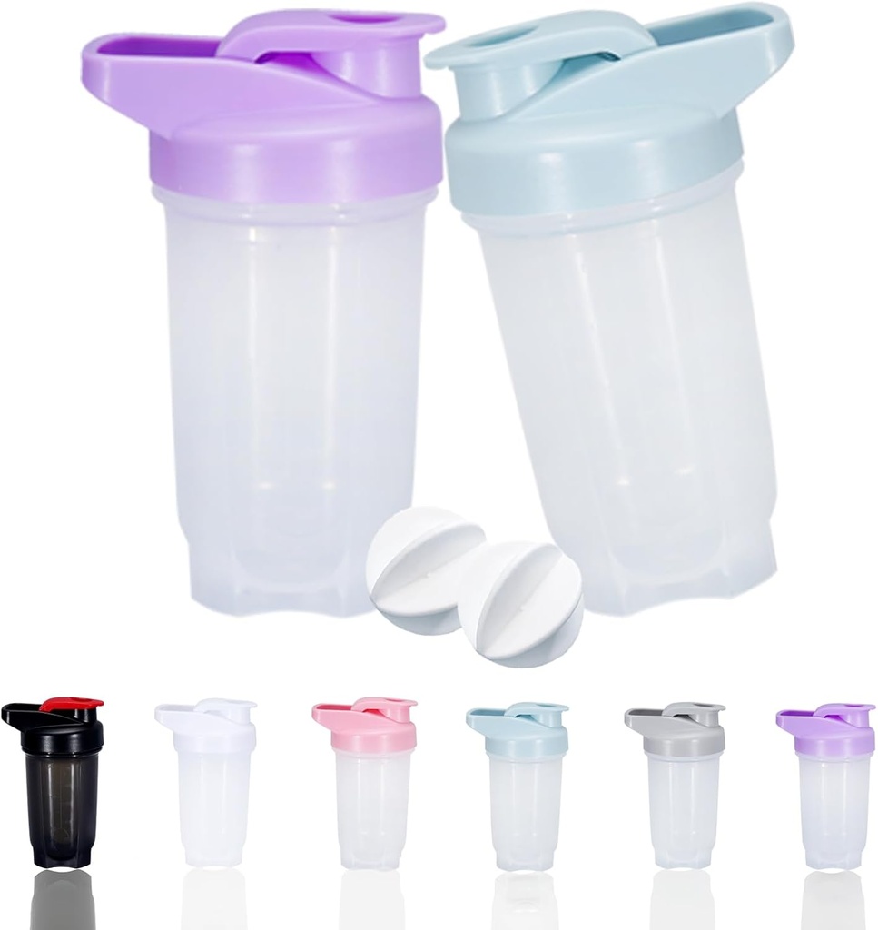 Shaker Flaske Protein Shakes Cup og 10- Ounce / 300ML Shaker- Flaske med whiskebolde, Protein Shaker- Flasker Set, Non- BPA plast (Bule + Purple (2PCS))