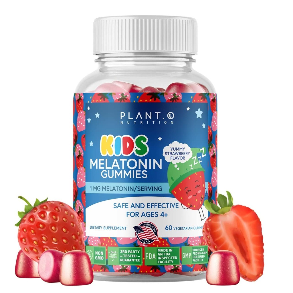 Kids Melatonin Gummies [Fall Asseep Hurtigere med 100% Drug Free Strawberry Cream Flavored Gummy] for Natural Sleep Support Medic124; Vegetar, Gluten Free Medical 124; 60 børns Melotonin Chewables