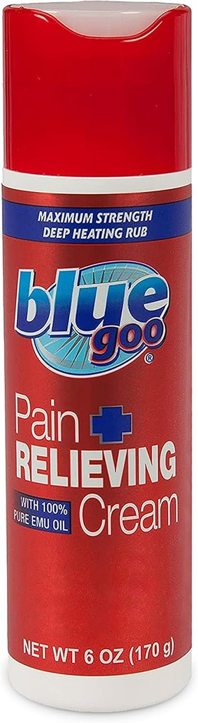 Blue Goo Pain Lemping Cream - FSA & HSA Støtteberettiget, Maksimal styrke, Dyb opvarmning Rub, Lavet w / 100% Pure Emu Oil, 6 oz (1 pakke)