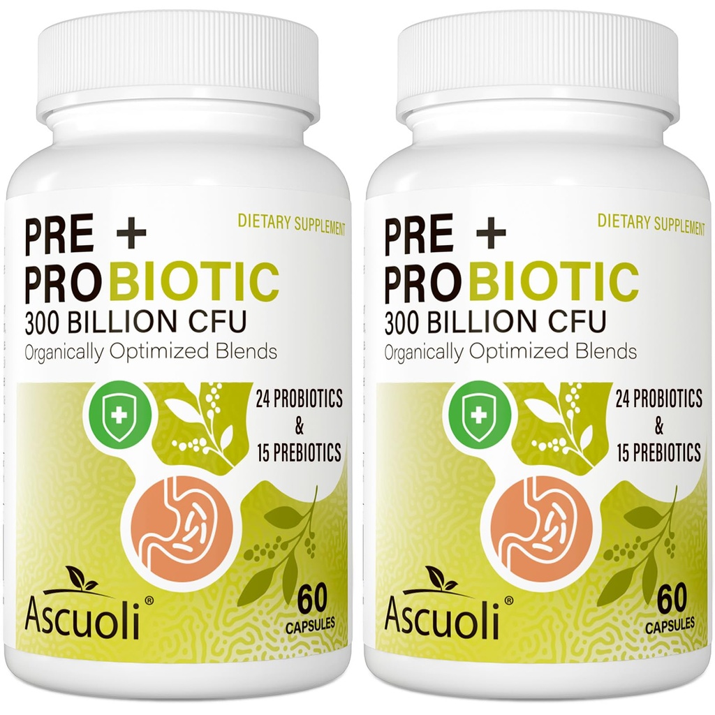Probiotika for kvinder & mænd - 300 milliarder CFU, 24 Stammer + 15 Økologiske urter Prebiotika Blend, Daglig Probiotika for fordøjelsessygdomme, immunforsvar, Gut, Bloating - 120 Vegetar Capsule (120- dages forsyning)