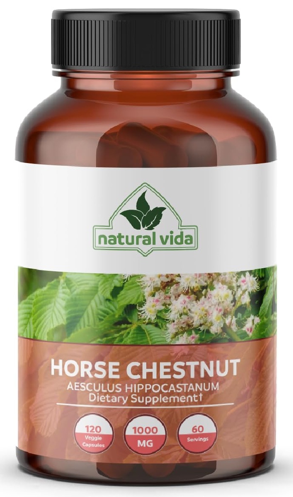Horse Chestnut Extract Aescin 20% - 1000mg Vegan Capsules Herbal Supplement - Non-GMO, Gluten Free - - Two Months Supply (120 Count) (1)