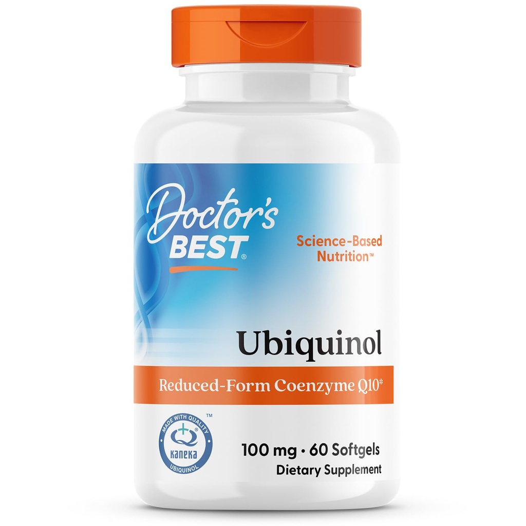 Doctor's Best Kaneka Ubiquinol 100 mg Supplement for Men & Women - Reduced Form CoQ10, Coenzyme Q10 100mg for Antioxidant & Heart Health Support, Non GMO, Gluten Free, Soy Free - 60 Softgels
