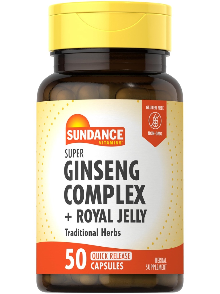 Sundance Super Ginseng Complex 124; med Royal Jelly Buddy 124; 50 Quick Release Kapsler
