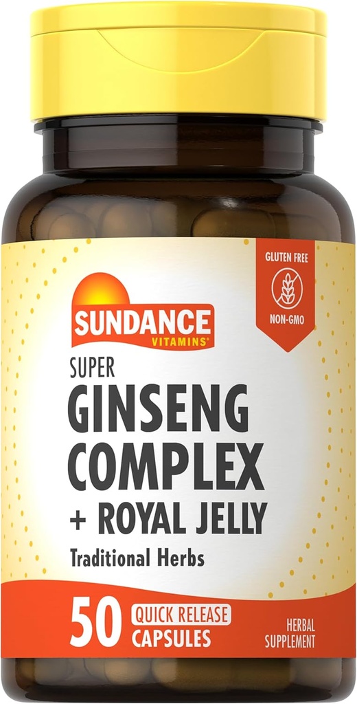 Sundance Super Ginseng Complex 124; med Royal Jelly Buddy 124; 50 Quick Release Kapsler